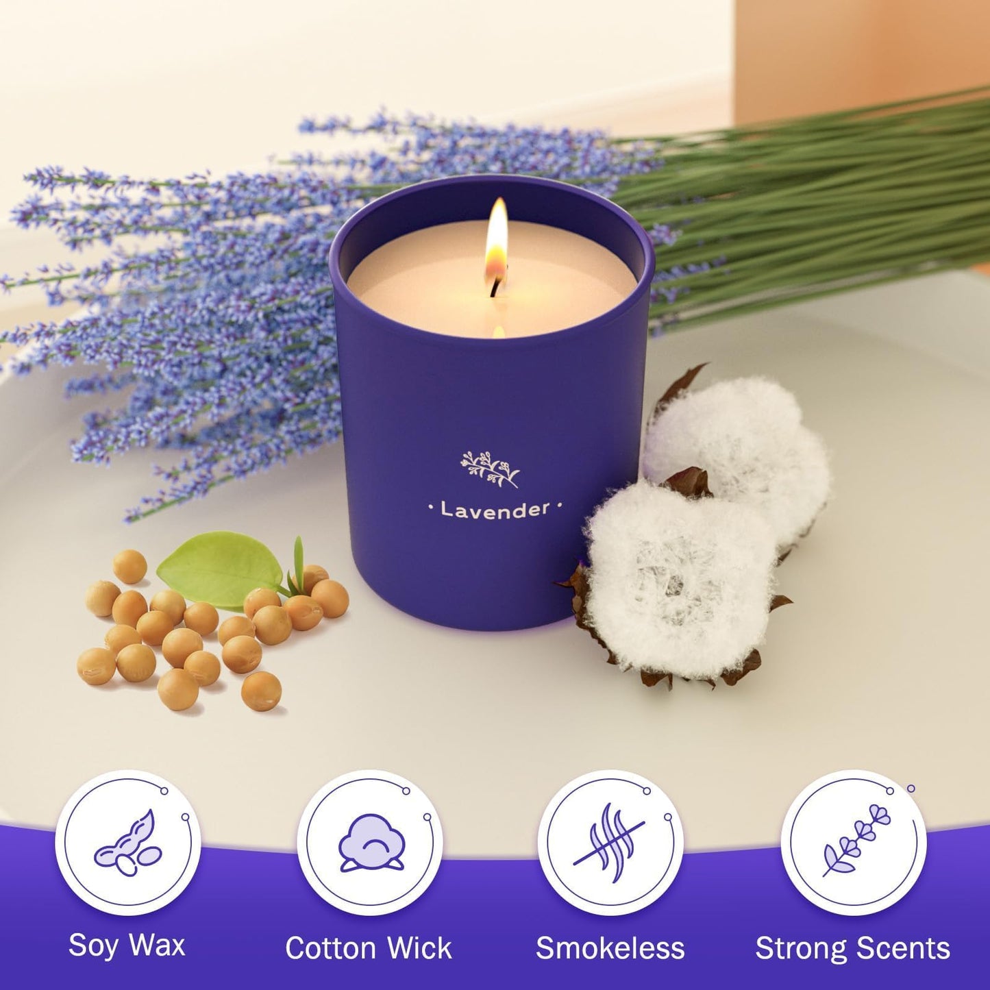 Lavender Soy Wax Candle, 8 oz, Purple Jar – 45-Hour Burn | Gift for Her
