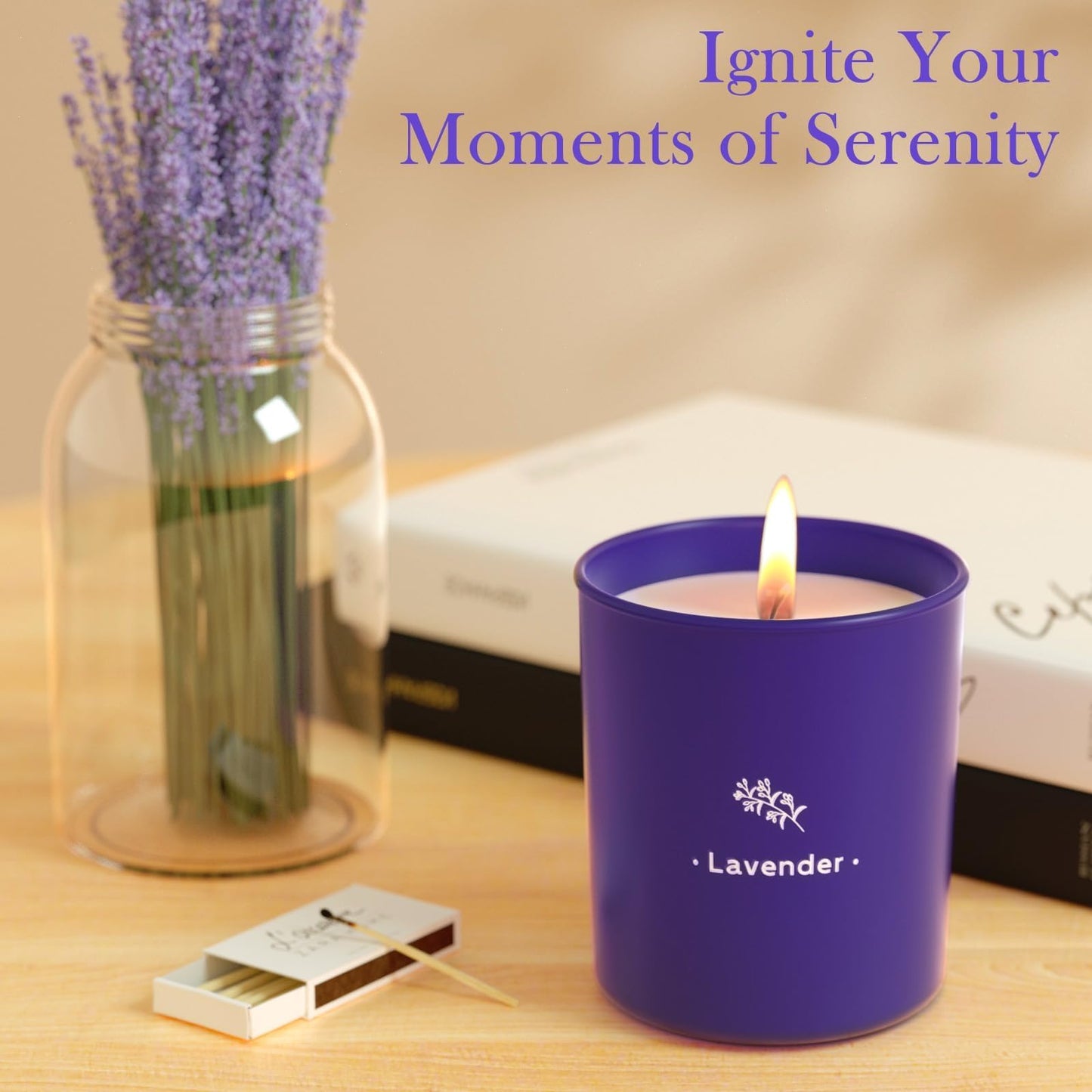 Lavender Soy Wax Candle, 8 oz, Purple Jar – 45-Hour Burn | Gift for Her