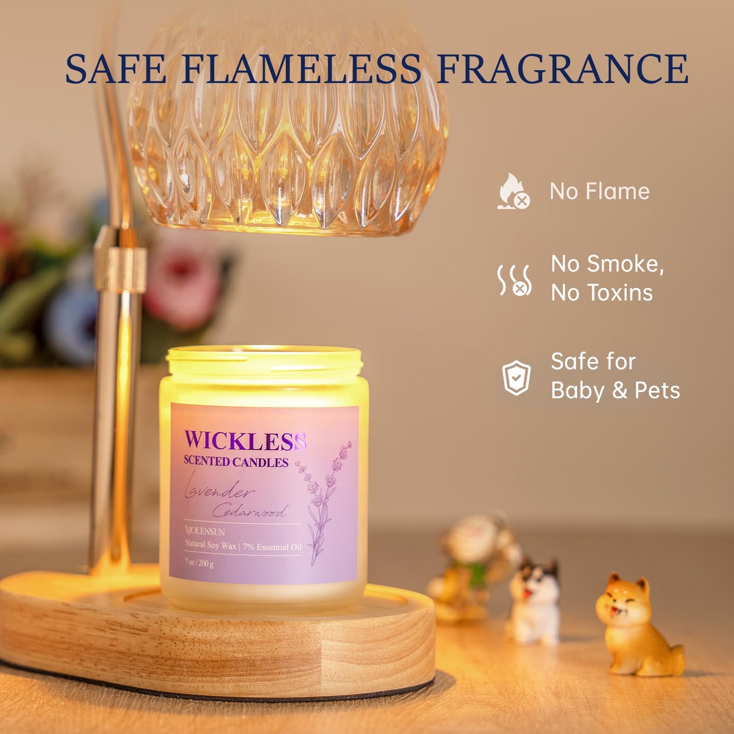Lavender Cedarwood Wickless Soy Candle with 10ml Oil – Flameless & Non-Toxic Gift