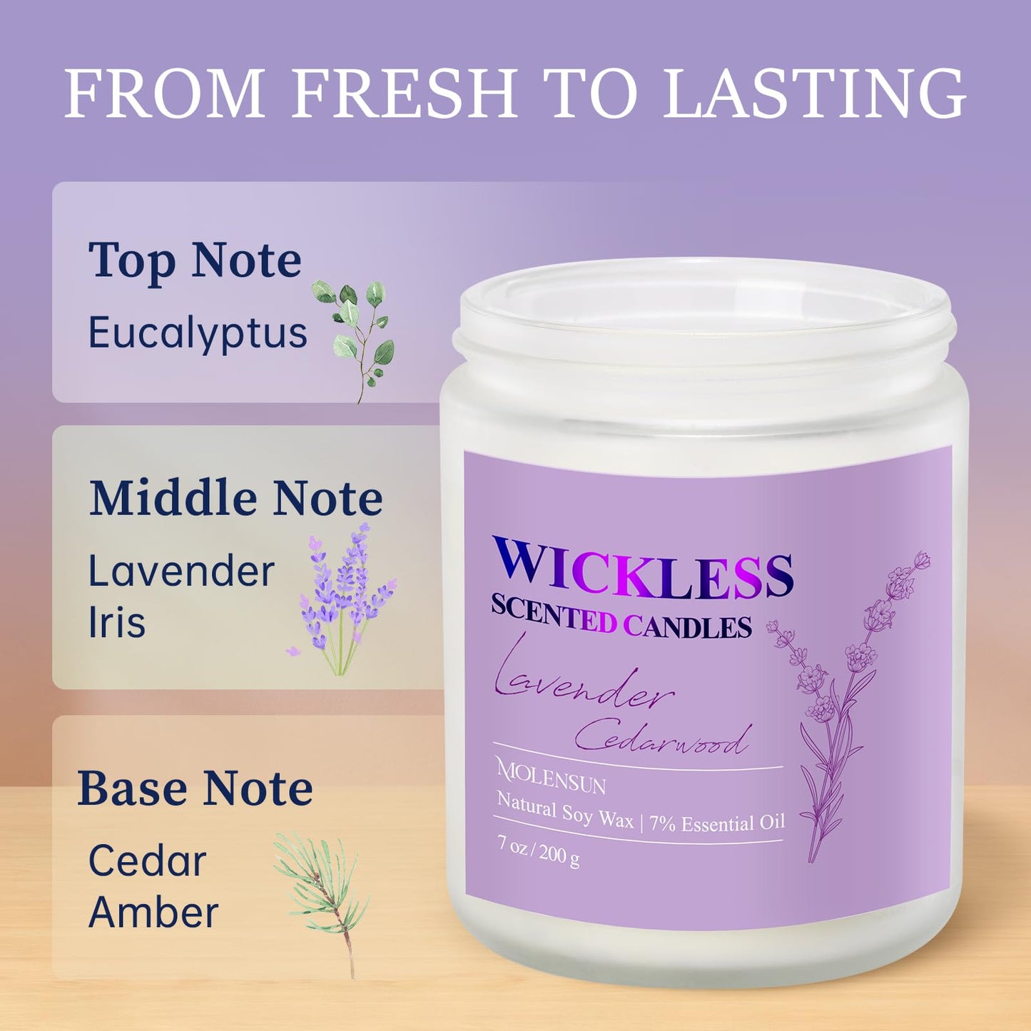 Lavender Cedarwood Wickless Soy Candle with 10ml Oil – Flameless & Non-Toxic Gift