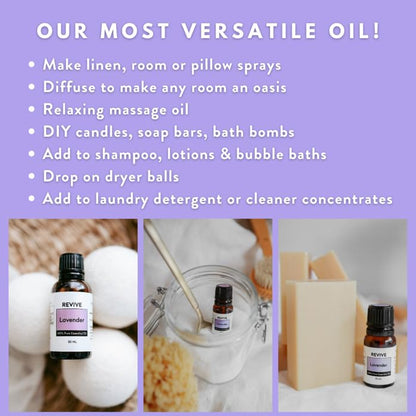 Lavender Essential Oil by Revive Essential Oils – 100% Pure Therapeutic Grade for Diffuser, Massage & Skincare