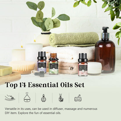 Floral Essential Oils Set - 14 Pcs for Diffusers, Aromatherapy & Candle Making | Lavender, Rose, Jasmine