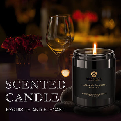 Lavender Eucalyptus Scented Candles – Black Box Gift for Men