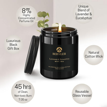 Lavender Eucalyptus Scented Candles – Black Box Gift for Men