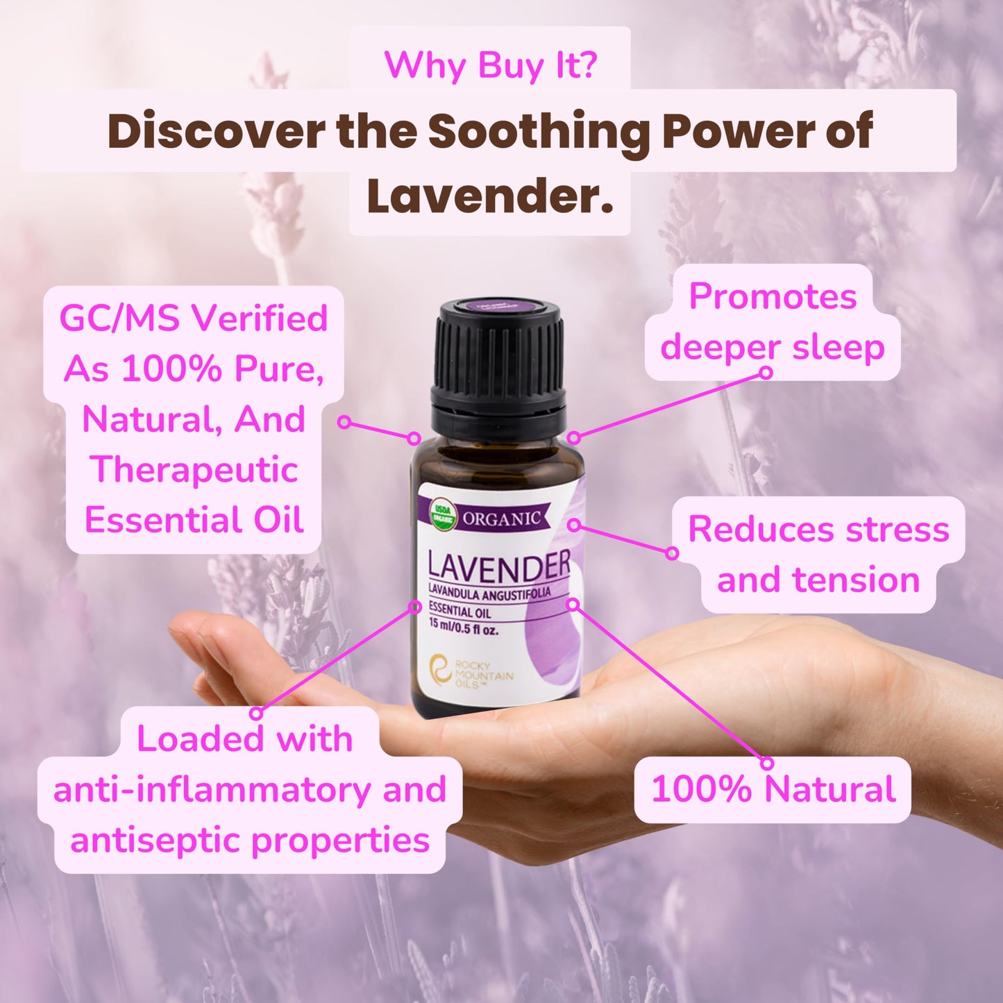 Rocky Mountain Oils Organic Lavender Essential Oil - 15ml | 100% Pure USDA Certified
