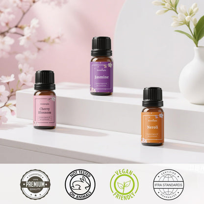 Floral Fragrance Oils 6x10ml – Aromtopia (Lavender, Rose, Gardenia, Neroli, Jasmine, Cherry Blossom)