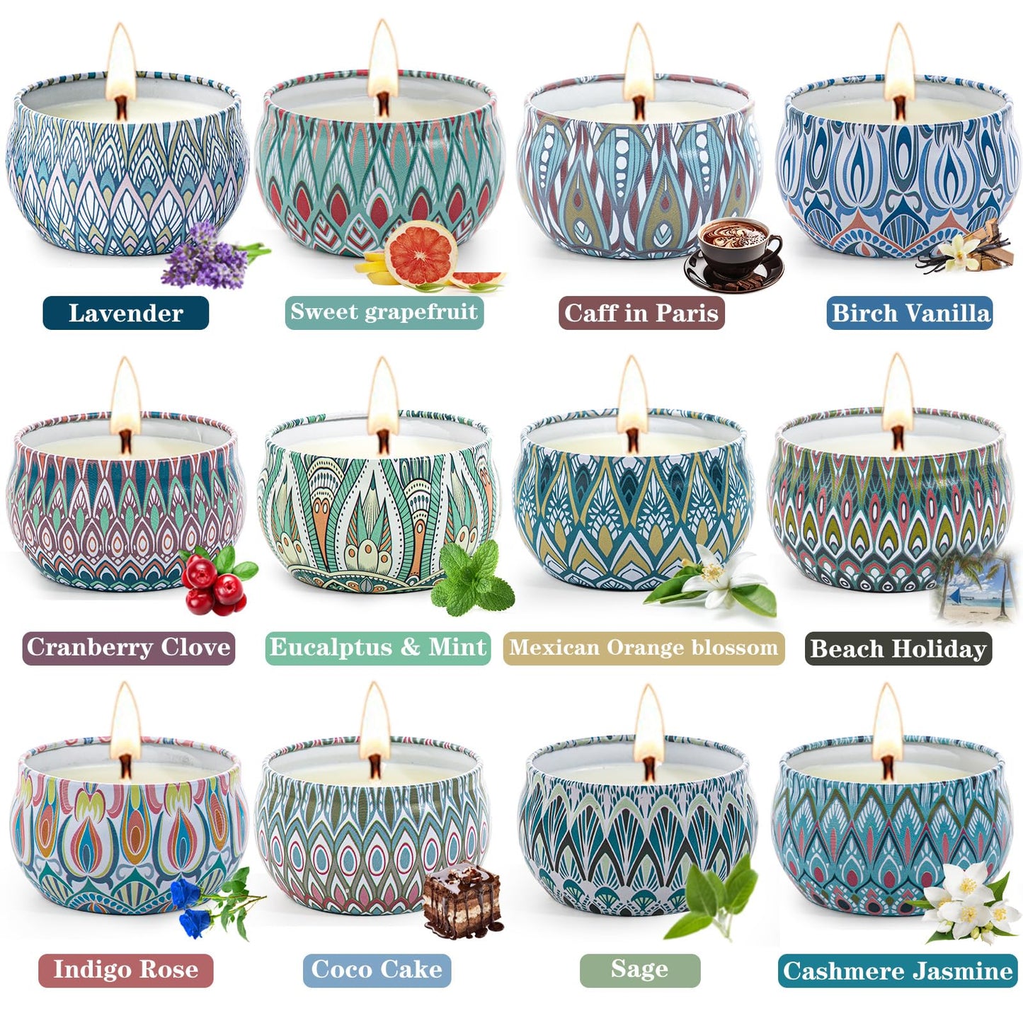 12-Pack Scented Candles Gift Set | Soy Wax Aromatherapy, 300H Burn Time