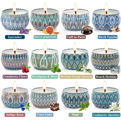 12-Pack Scented Candles Gift Set | Soy Wax Aromatherapy, 300H Burn Time