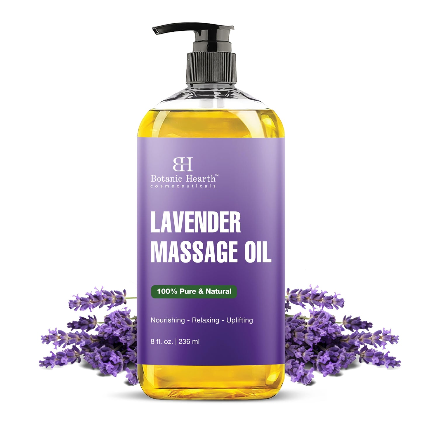 Lavender Massage Oil with Pure Lavender – Botanic Hearth (8 oz) Unscented, Quick Absorption