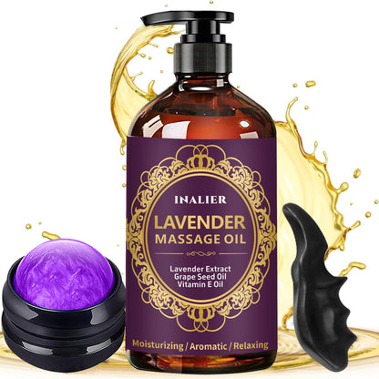 Lavender Massage Oil with Roller Ball – Soothing Spa Massage Oil for Men & Women