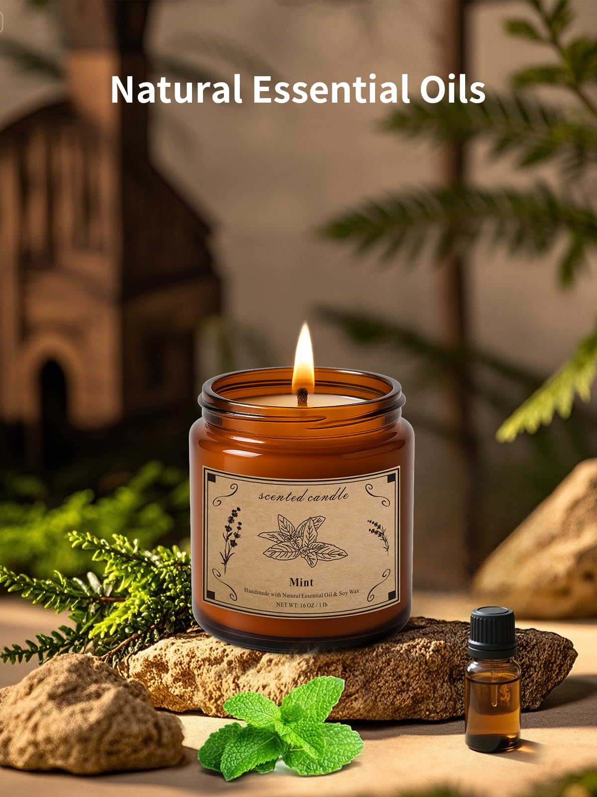 Home Scented Candles 16oz Large Jar – Mint Soy Wax Candle | 100 Hour Burn Time, Aromatherapy & Gift