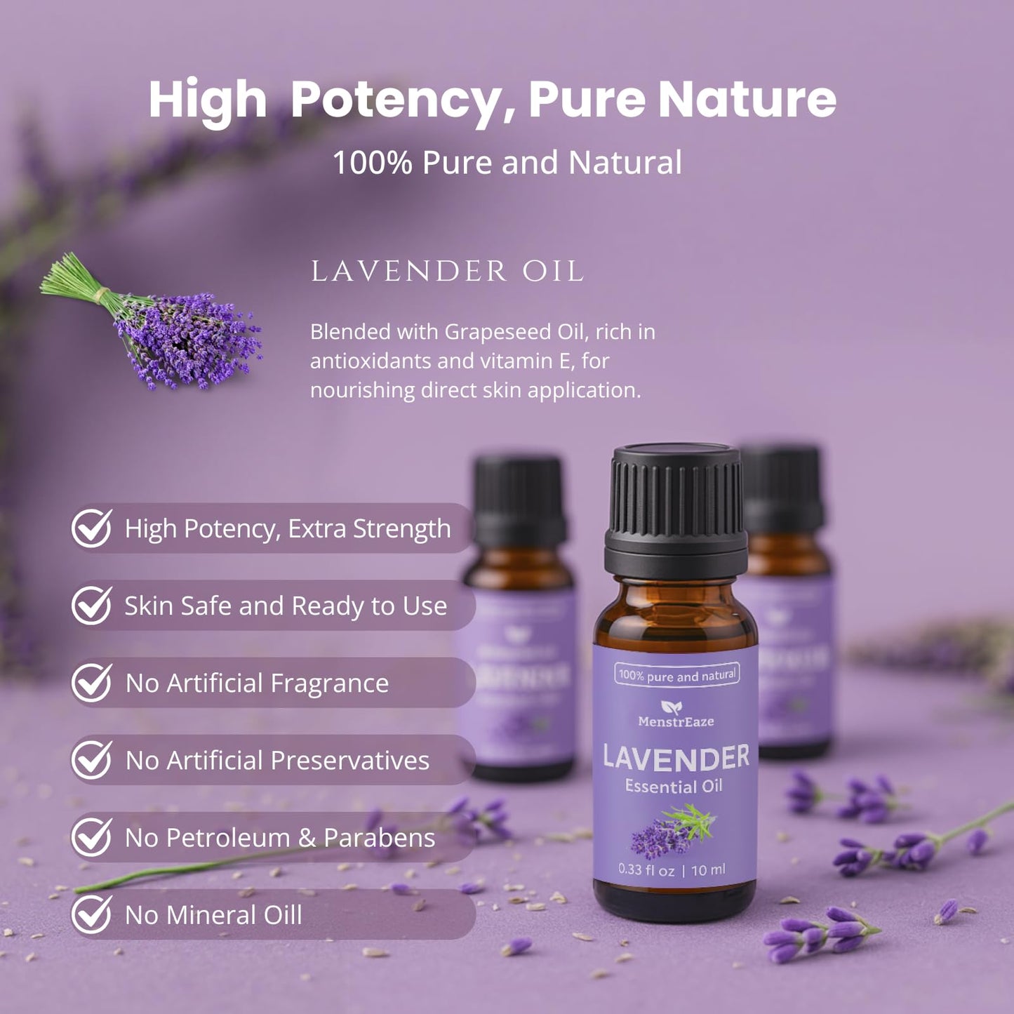 Lavender Essential Oil 10ml – 100% Pure, High Potency, Skin Safe