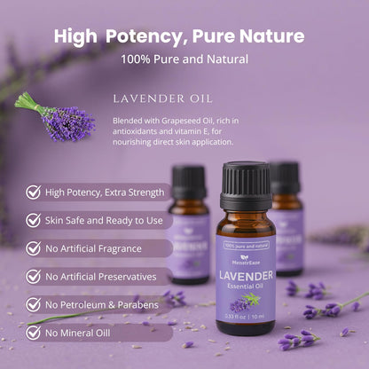 Lavender Essential Oil 10ml – 100% Pure, High Potency, Skin Safe