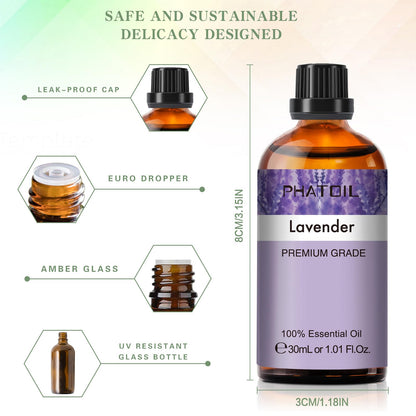 Lavender Essential Oil 30ml (1.01 fl oz) by PHATOIL | Aromatherapy, Diffuser & DIY Soap & Candle Making