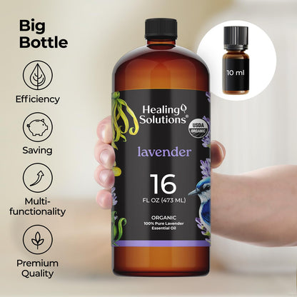 Healing Solutions Organic Lavender Essential Oil 16oz Bulk - Lavender Oil for Skin, Cleaning & Diffuser