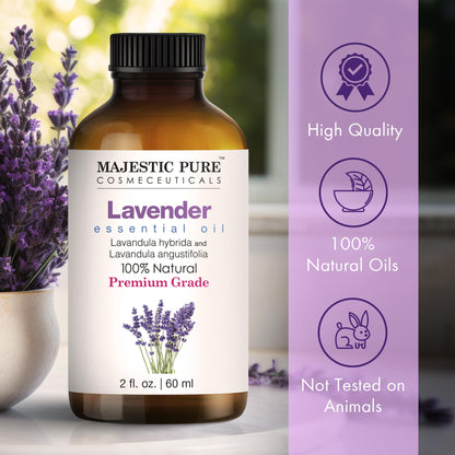 Majestic Pure Lavender Essential Oil 2 oz – 100% Pure & Natural, Glass Dropper