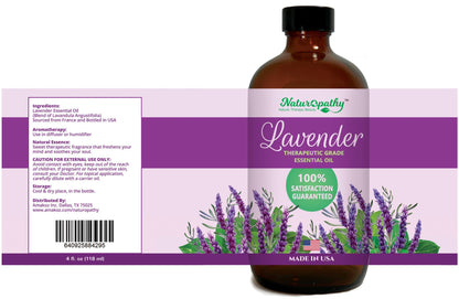 Naturopathy Lavender Essential Oil 100% Natural Therapeutic Grade – 4 fl oz