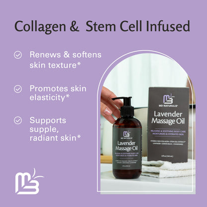 Lavender Massage Oil with Collagen & Stem Cells – M3 Naturals, 8 fl oz