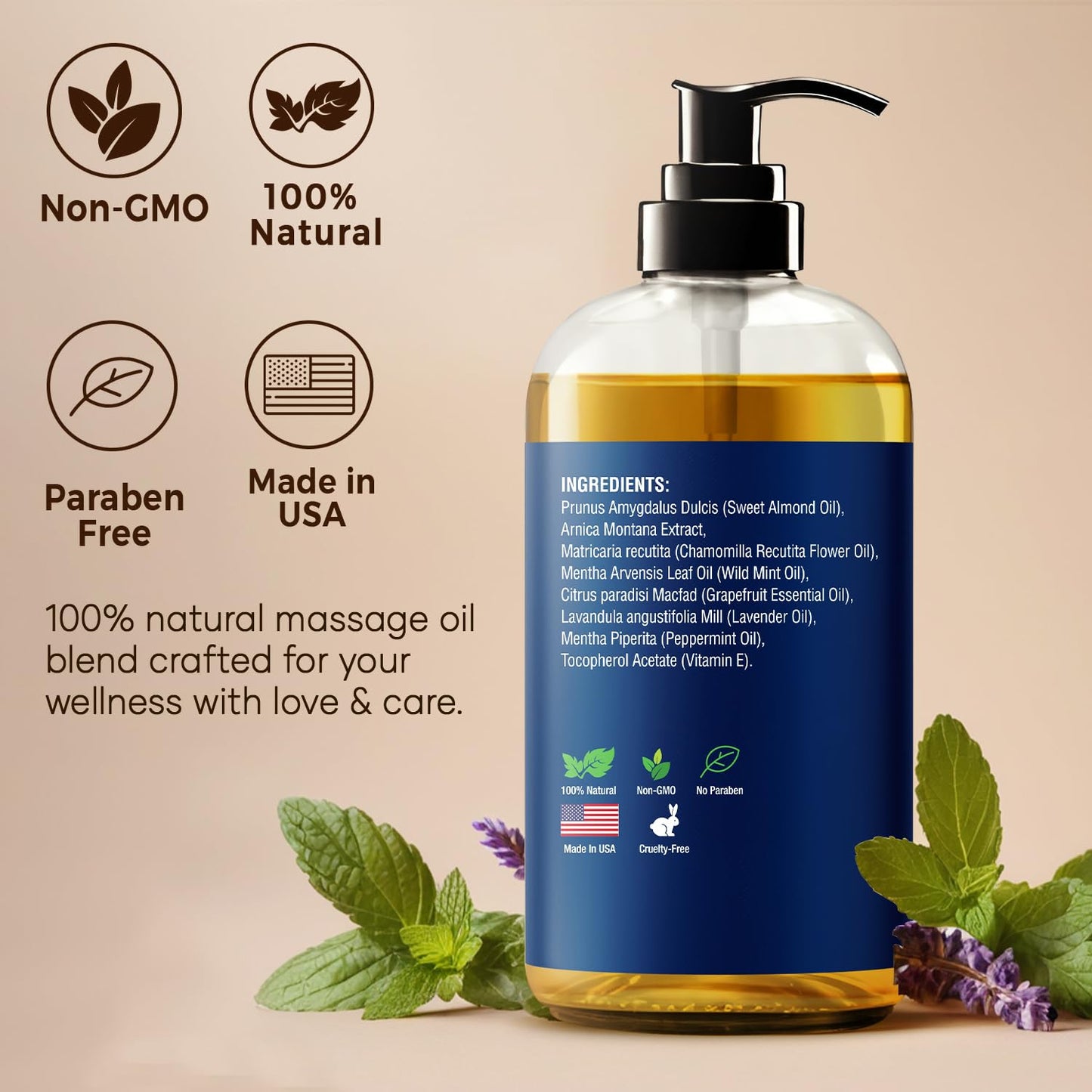 Sore Muscle Massage Oil – 8 oz with Arnica, Peppermint & Lavender | Nexon Botanics