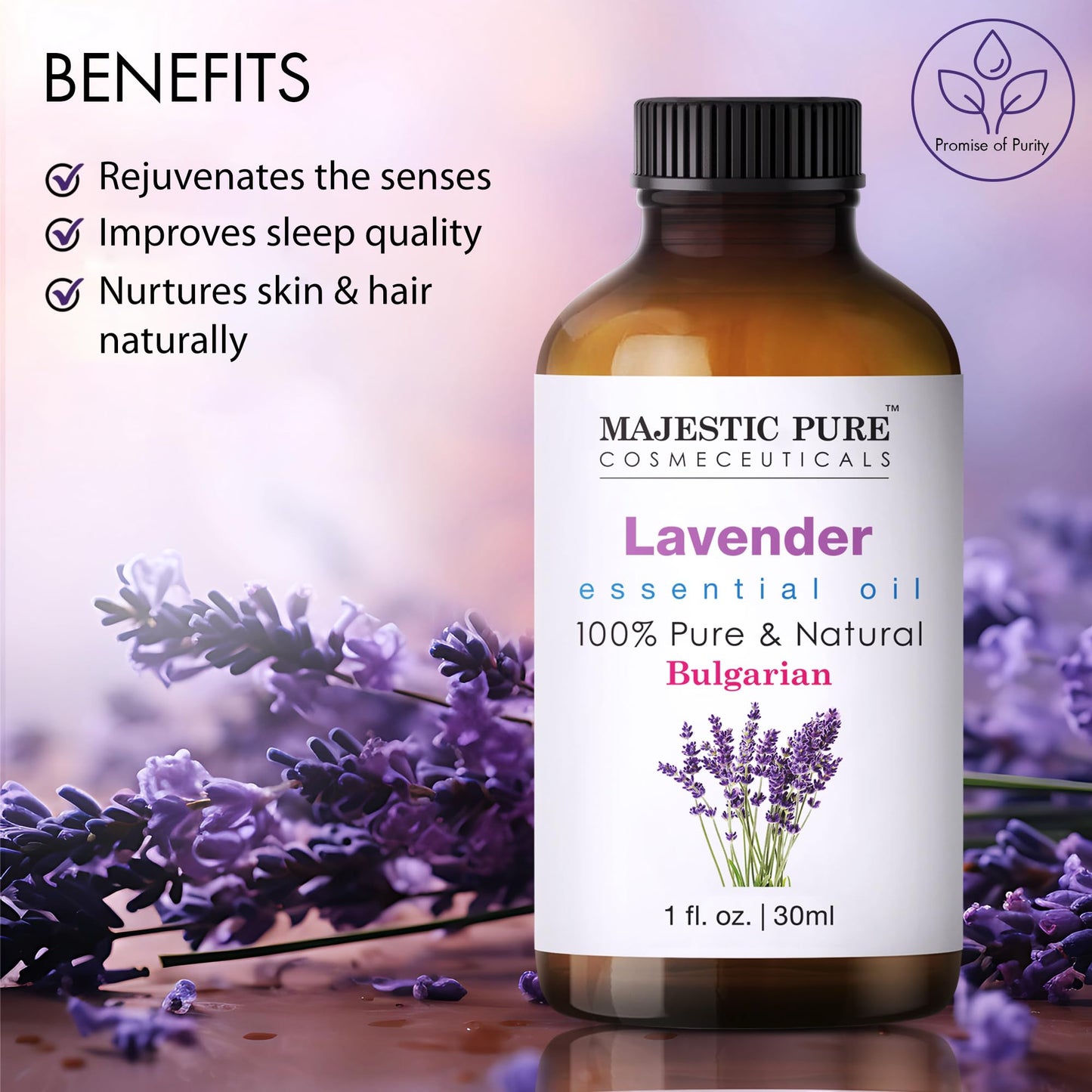 Majestic Pure Lavender Essential Oil - 100% Pure & Natural, 1 Fl Oz