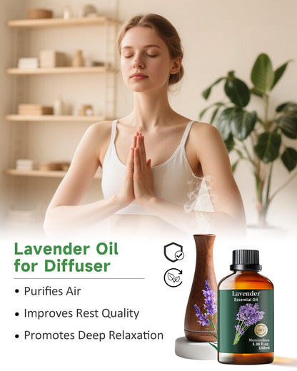 Pure Lavender Essential Oil - Mumianhua Natural Lavender Oil for Diffusers, Skin, Hair, Soap & Candles (3.38 Fl Oz)