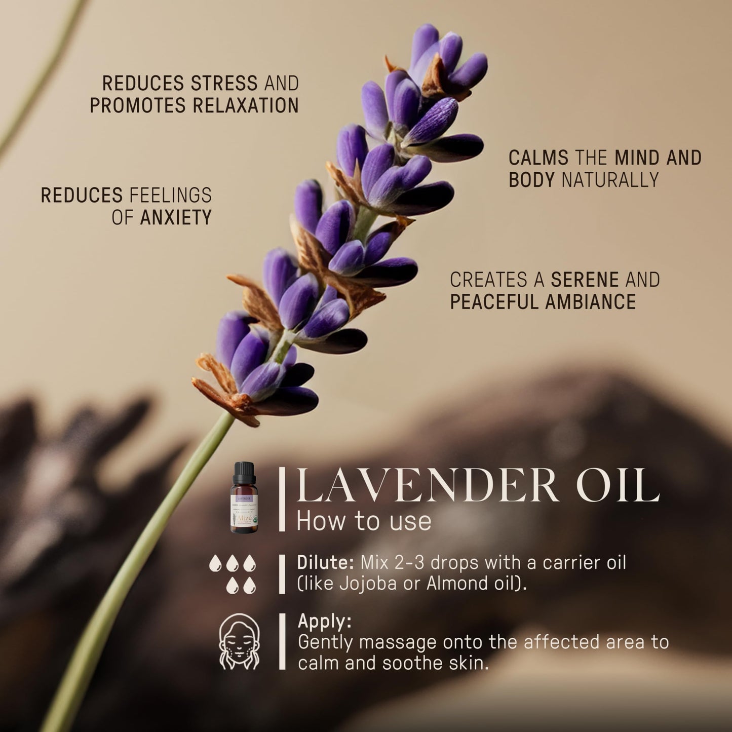 Alizé Aromatherapy Lavender Essential Oil – 100% Organic, USDA Certified (10ml)