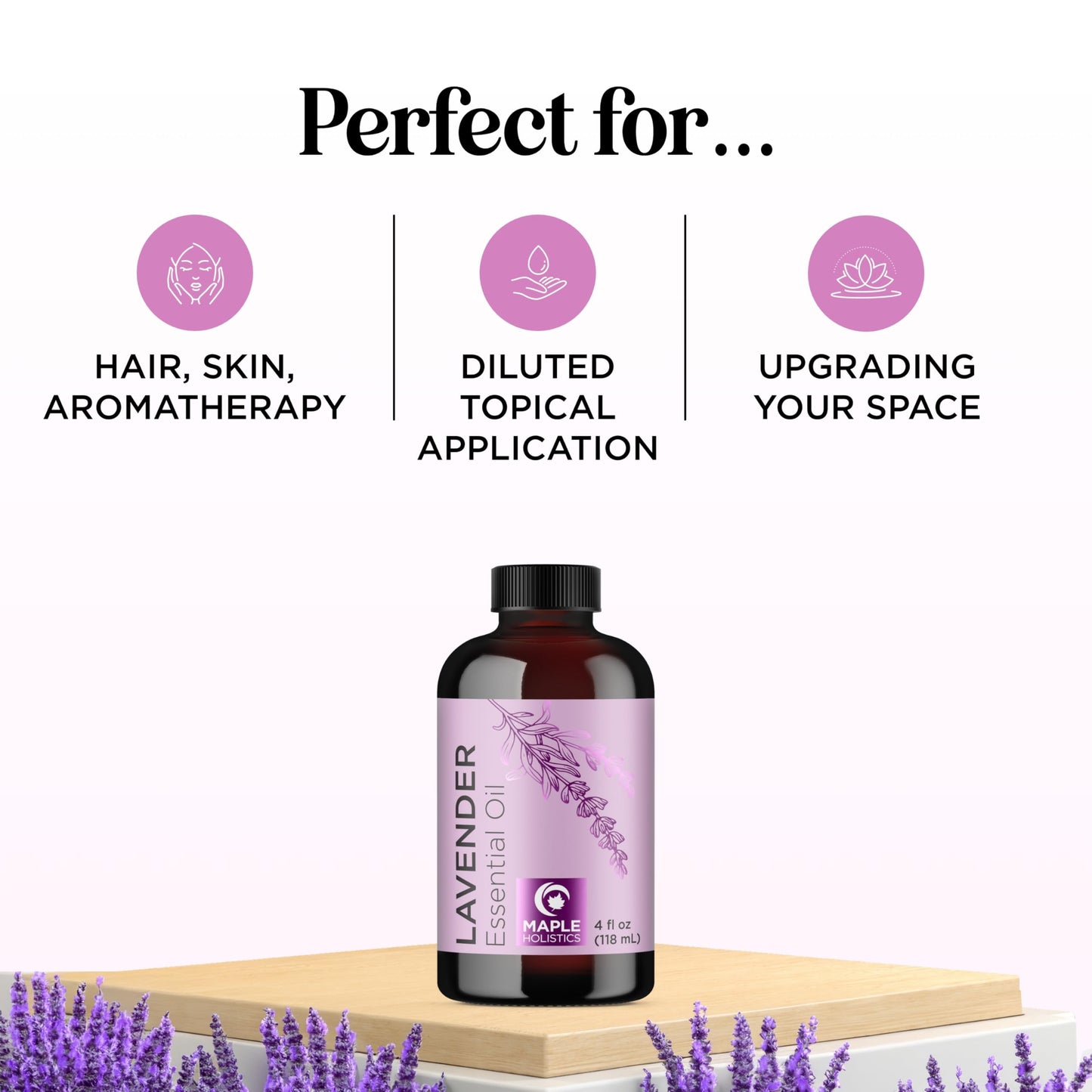 Pure Lavender Essential Oil - Premium Grade 4 fl oz in Glass Bottle | Non-GMO | for Hair, Skin, Nails, Diffusers, Aromatherapy
