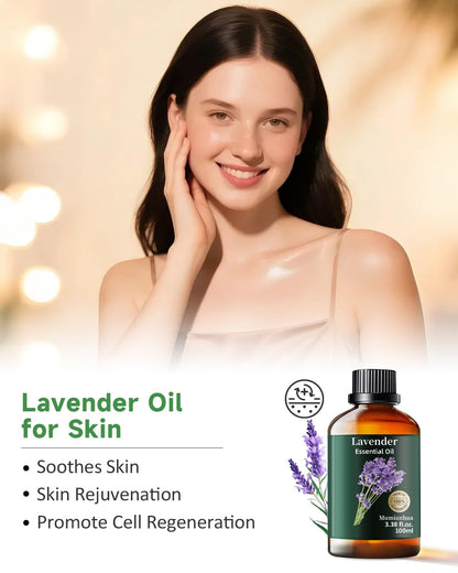 Pure Lavender Essential Oil - Mumianhua Natural Lavender Oil for Diffusers, Skin, Hair, Soap & Candles (3.38 Fl Oz)