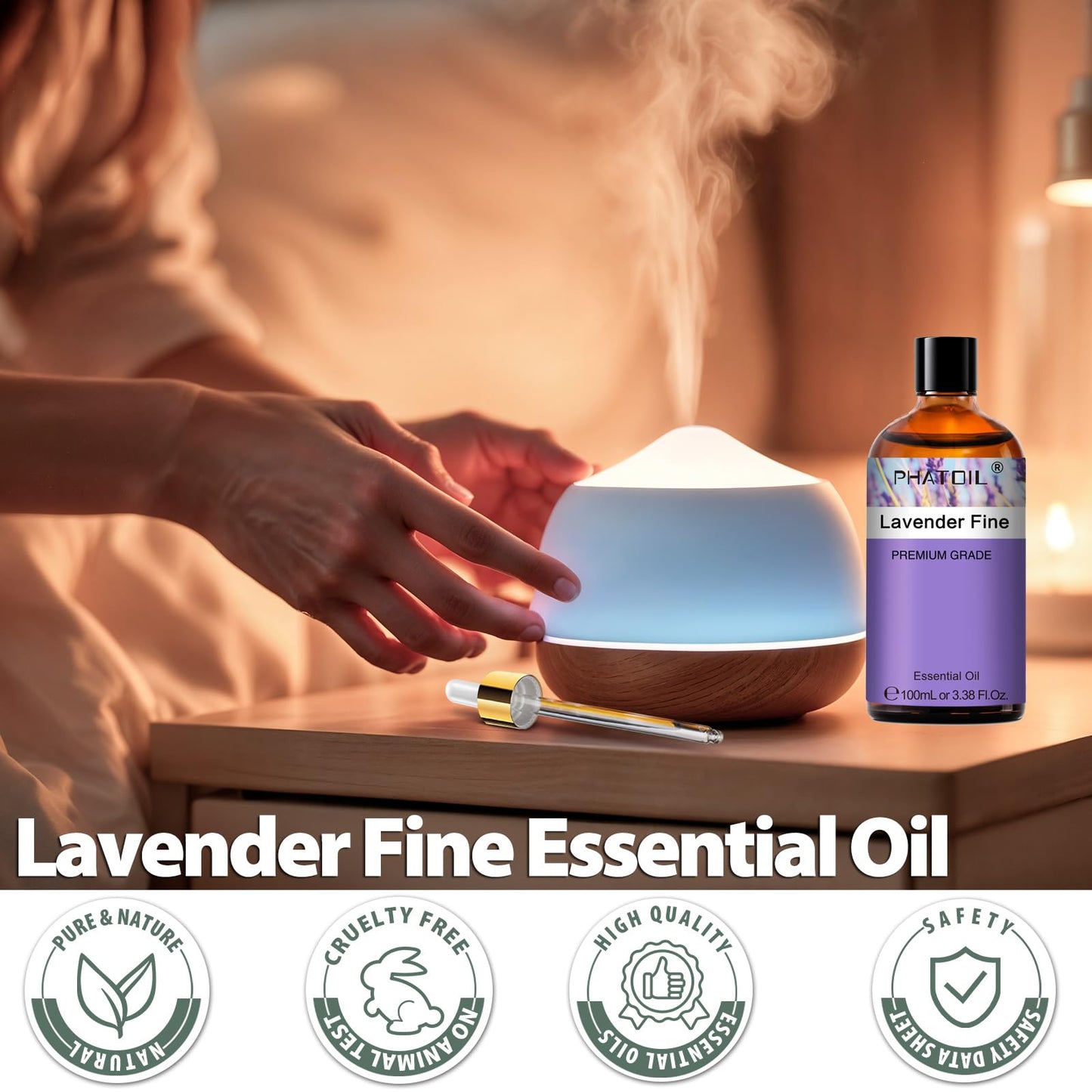 PHATOIL Lavender Essential Oil – 3.38 fl oz, 100% Pure & Natural for Hair, Skin & Aromatherapy