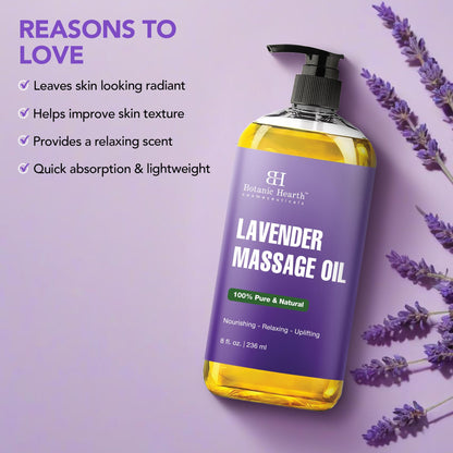 Lavender Massage Oil with Pure Lavender – Botanic Hearth (8 oz) Unscented, Quick Absorption