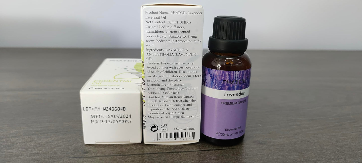 Lavender Essential Oil 30ml (1.01 fl oz) by PHATOIL | Aromatherapy, Diffuser & DIY Soap & Candle Making