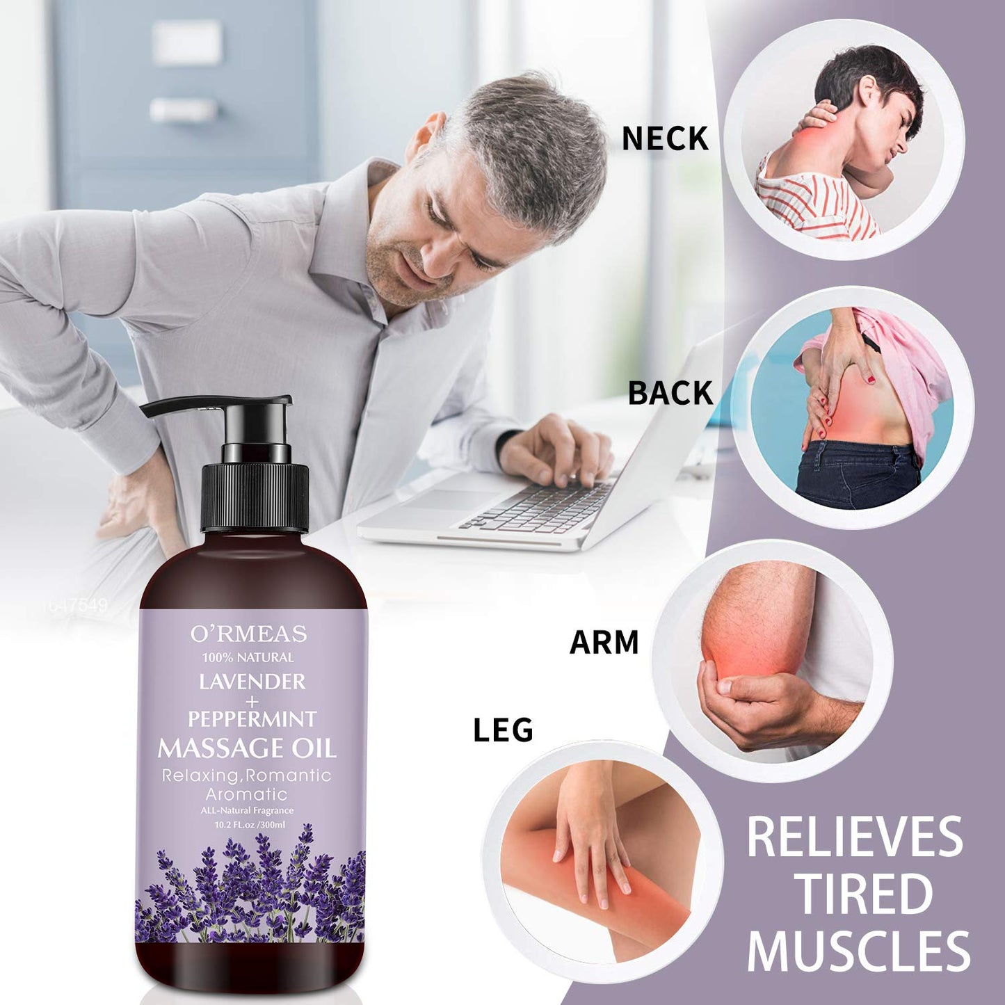 Lavender & Peppermint Massage Oil – Skin Moisturizing Body Oil, 10.2 fl oz
