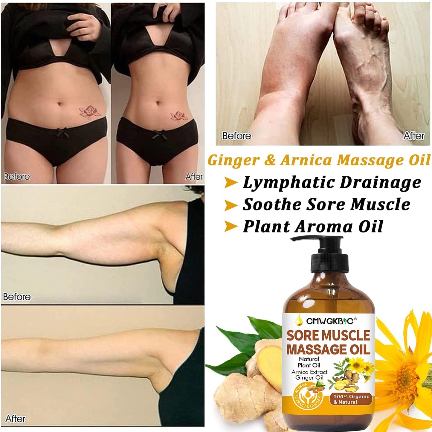 Massage Oil for Therapy - Ginger, Arnica & Lavender Oils