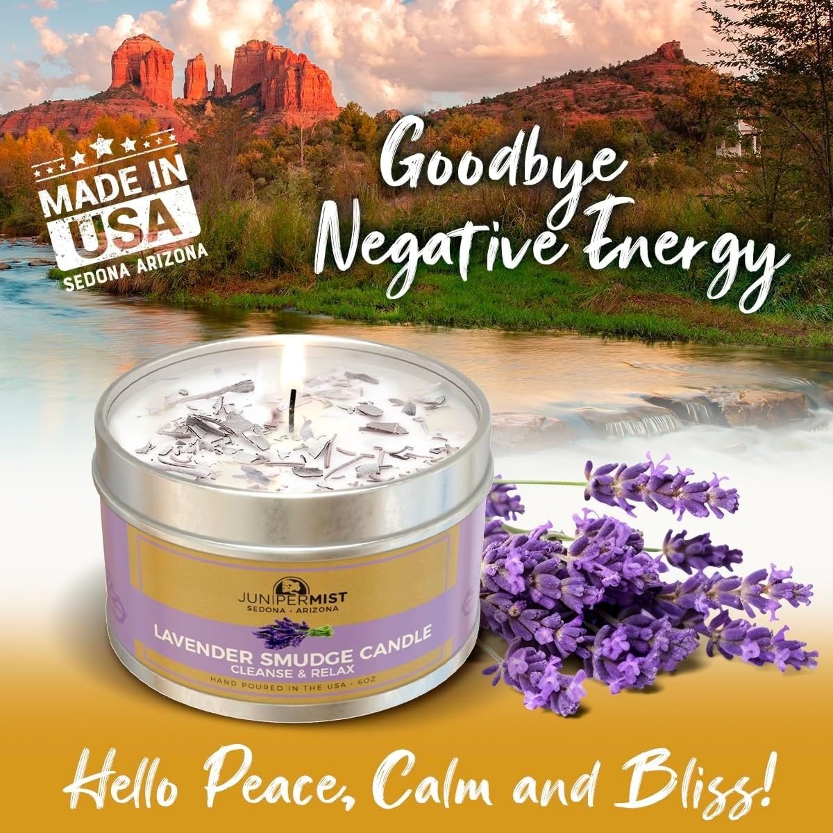Lavender Sage Smudge Candle (6oz) - Energy Cleansing, Protection, USA Made