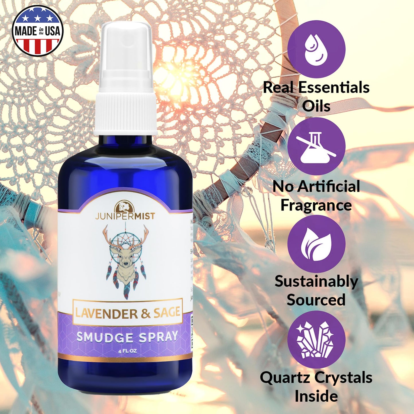 Lavender & Sage Smudge Spray (4oz) – Smokeless, Calming Energy Cleansing