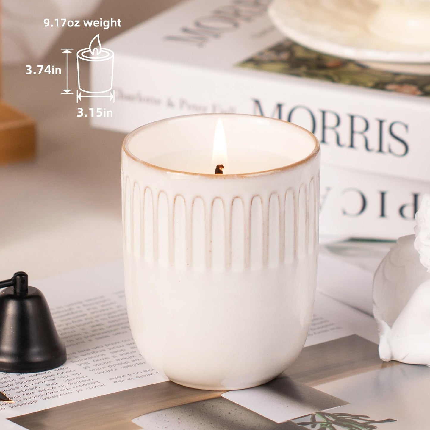 9oz White Soy Scented Candle – Lavender Aromatherapy Jar, Ceramic Cup 7 (Non-Toxic Gift)