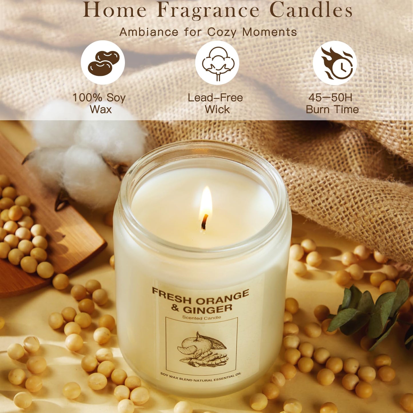 4 Pack Soy Wax Scented Candles Gift Set – Lavender, Orange & Lemon Verbena