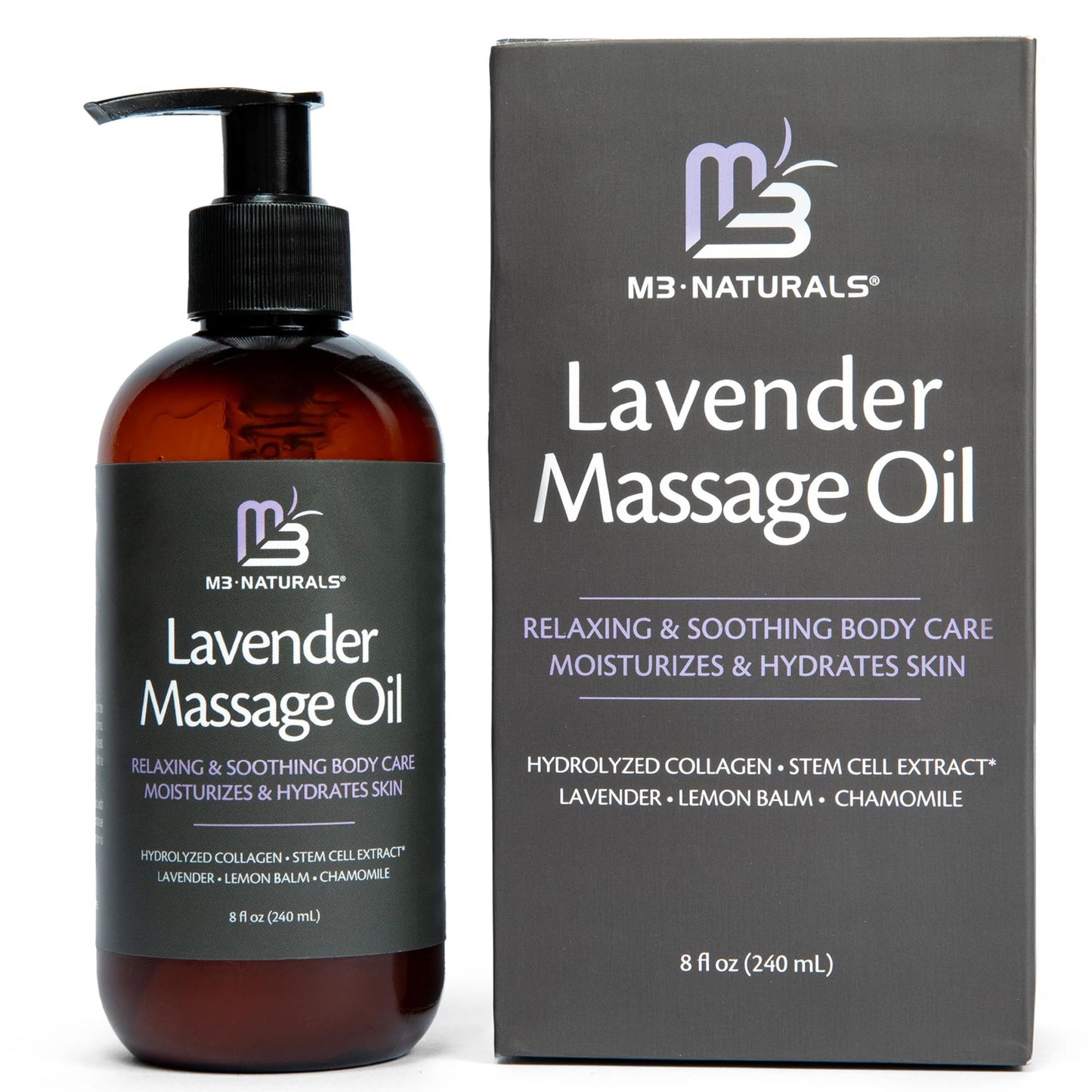 Lavender Massage Oil with Collagen & Stem Cells – M3 Naturals, 8 fl oz