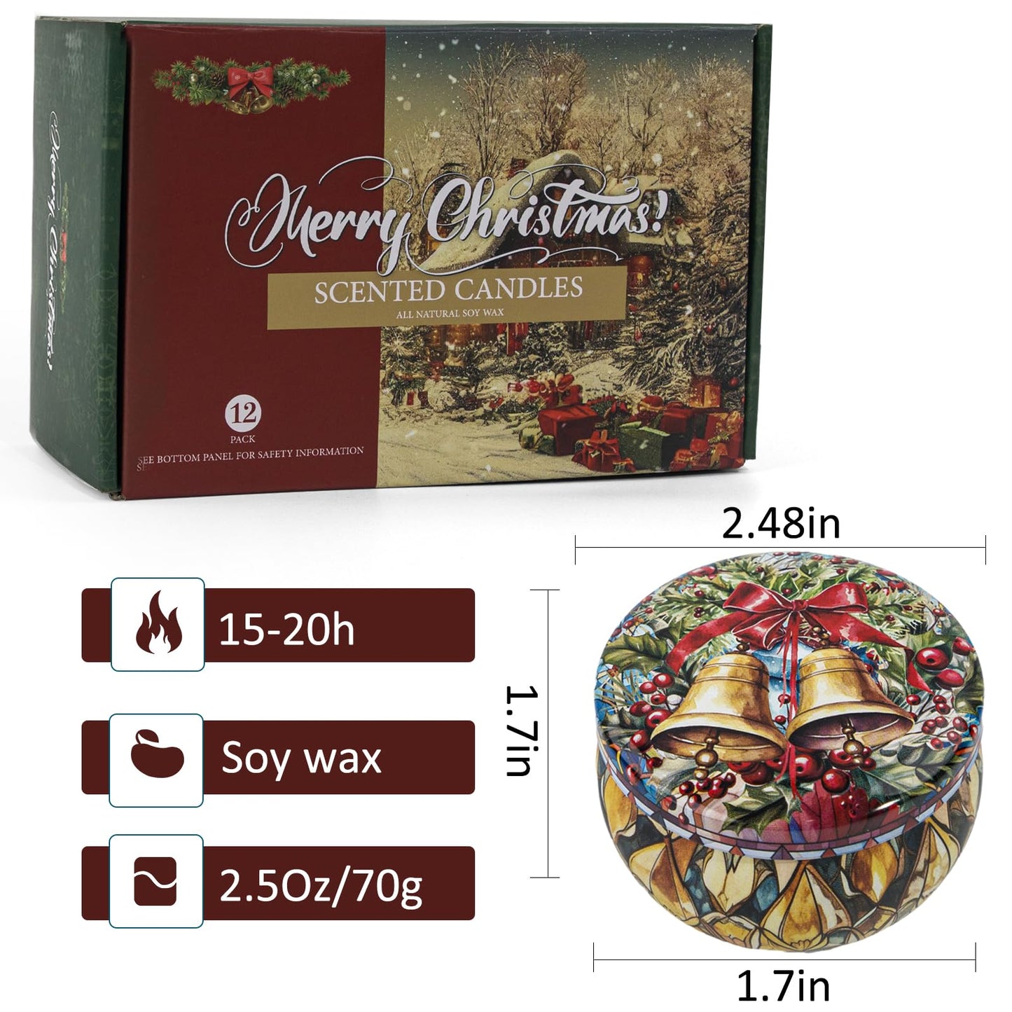 Christmas Candle Gifts Set - 12 Pack Soy Wax Candles for Women
