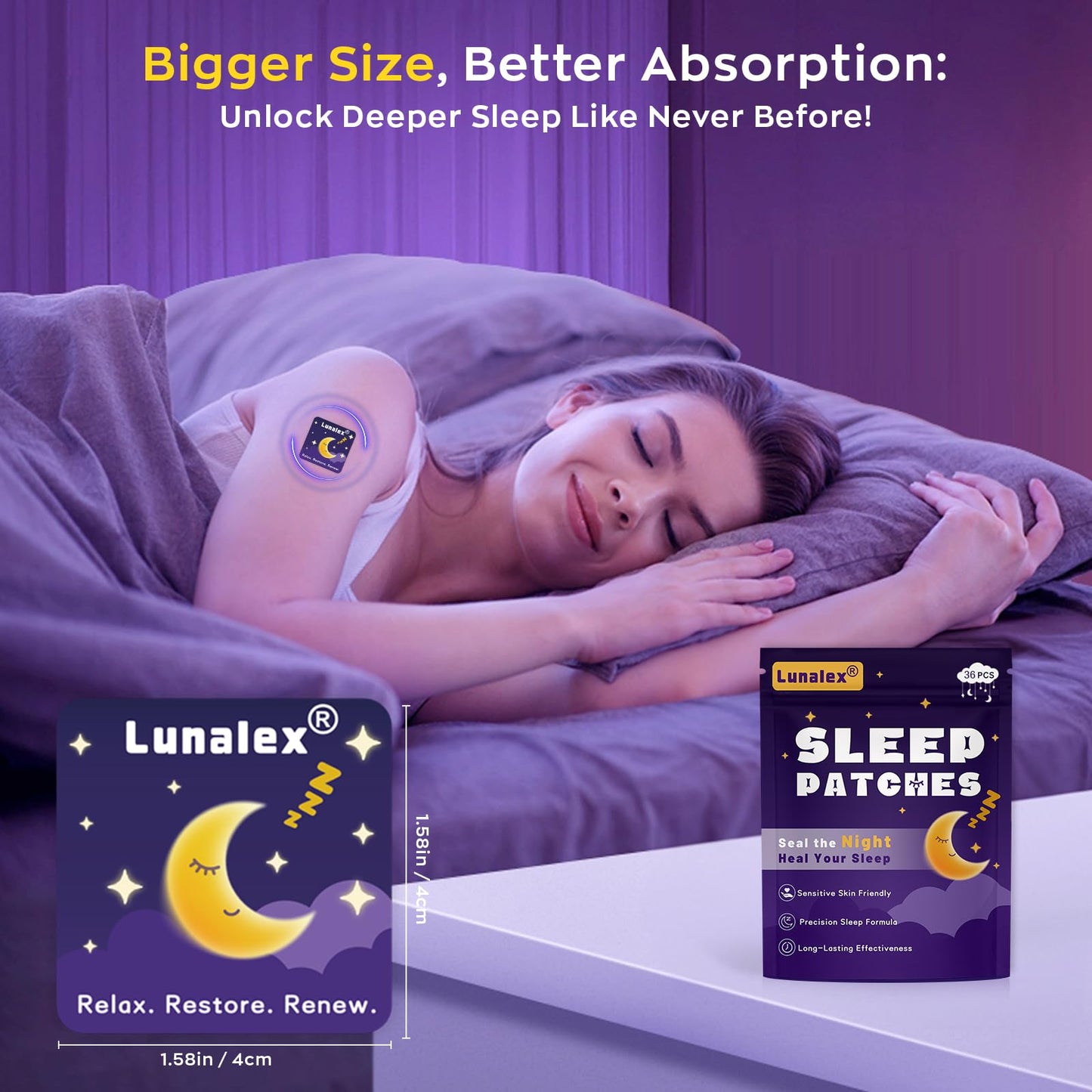 Lunalex 36ct Sleep Patches for Adults Extra Strength – All Natural Nighttime Comfort with Melatonin & Magnesium, Quick-Acting & Long-Lasting