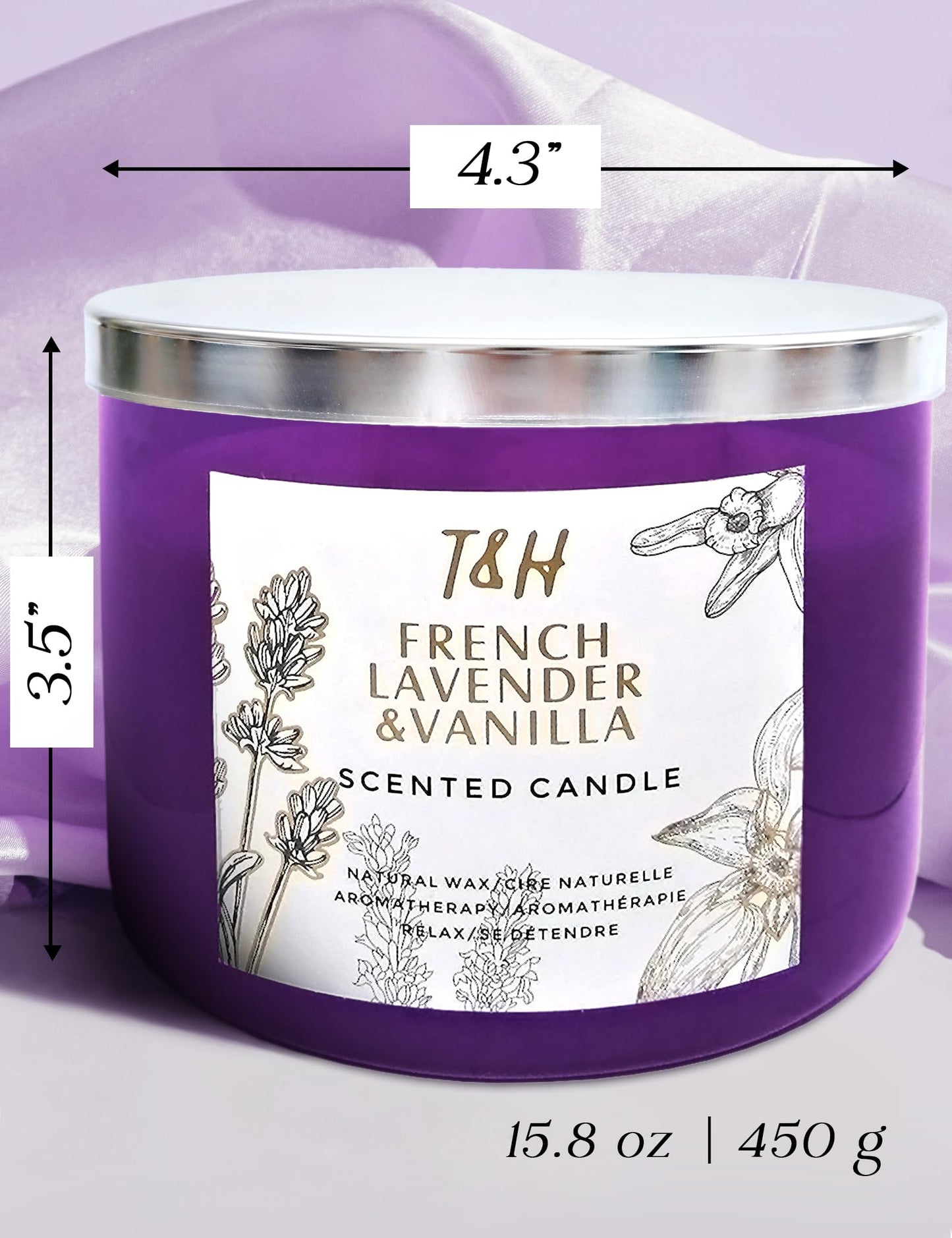Lavender Vanilla Aromatherapy Candle – 3 Wick Soy, 15.8 oz | Relaxing Home Fragrance