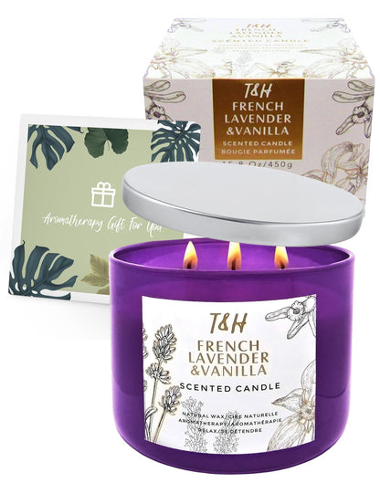 Lavender Vanilla Aromatherapy Candle – 3 Wick Soy, 15.8 oz | Relaxing Home Fragrance