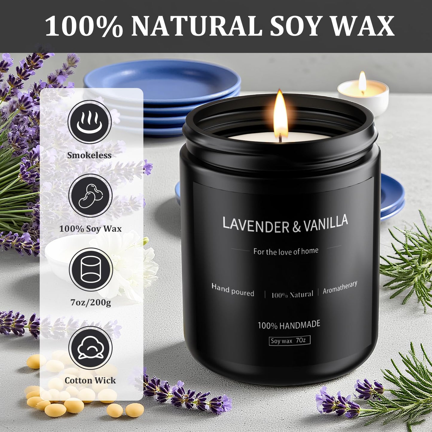 Lavender & Vanilla Candle 7oz | Long-Lasting Soy Candle for Home – Men's Gift