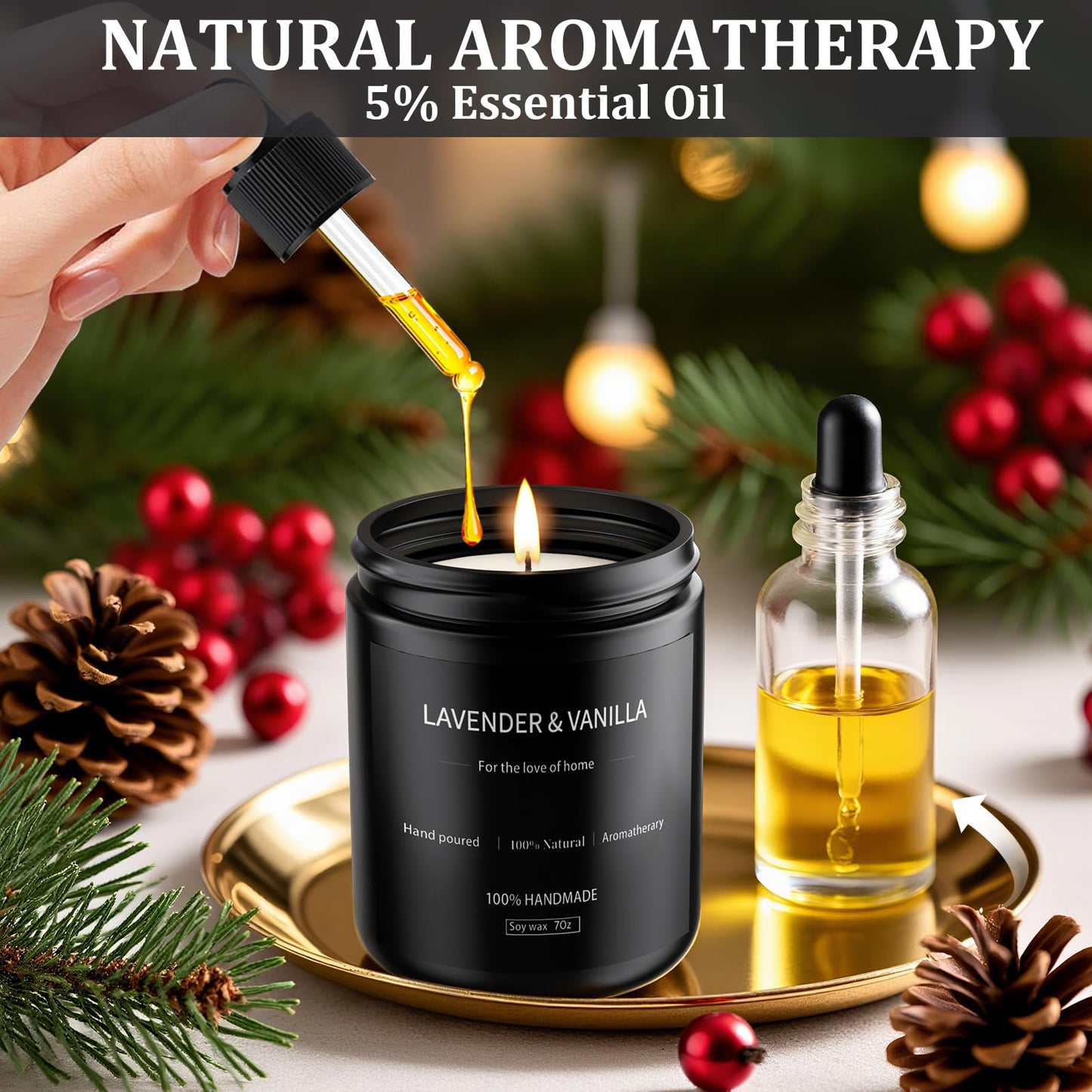 Lavender & Vanilla Candle 7oz | Long-Lasting Soy Candle for Home – Men's Gift