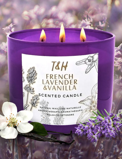 Lavender Vanilla Aromatherapy Candle – 3 Wick Soy, 15.8 oz | Relaxing Home Fragrance