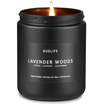 Scented Candles for Men – Lavender & Wood Candle | 7oz Black Jar