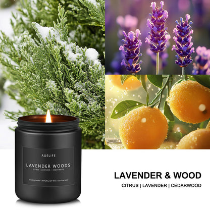 Scented Candles for Men – Lavender & Wood Candle | 7oz Black Jar