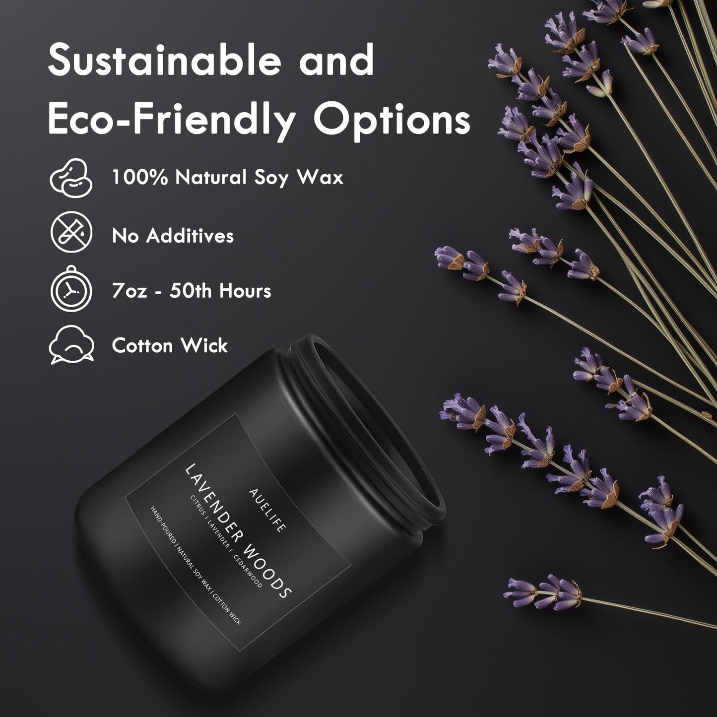 Scented Candles for Men – Lavender & Wood Candle | 7oz Black Jar
