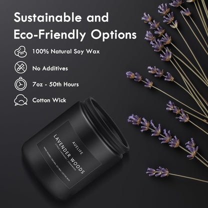 Scented Candles for Men – Lavender & Wood Candle | 7oz Black Jar
