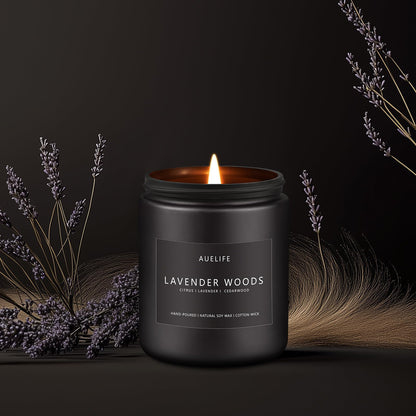 Scented Candles for Men – Lavender & Wood Candle | 7oz Black Jar